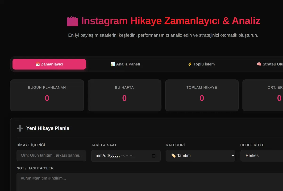 Instagram Hikaye Zamanlayıcı & Analiz Aracı ekran görüntüsü