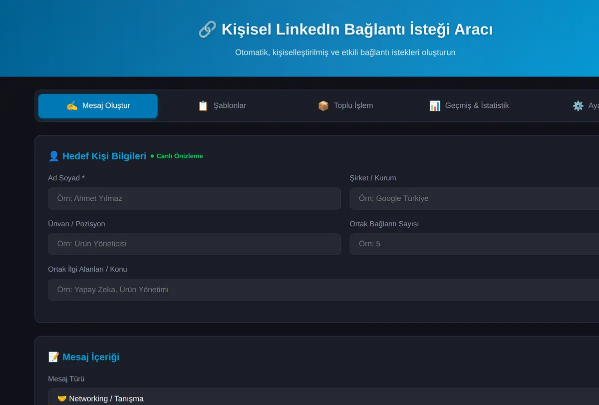 Kişisel LinkedIn Bağlantı İsteği Aracı ekran görüntüsü