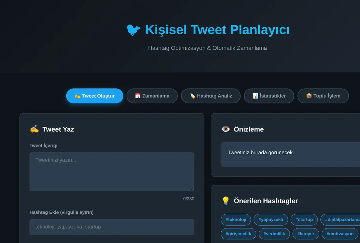 Kişisel Tweet Planlayıcı & Hashtag Optimizasyon ekran görüntüsü