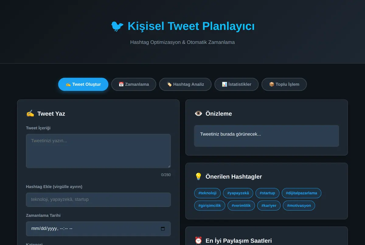 Kişisel Tweet Planlayıcı & Hashtag Optimizasyon ekran görüntüsü 2