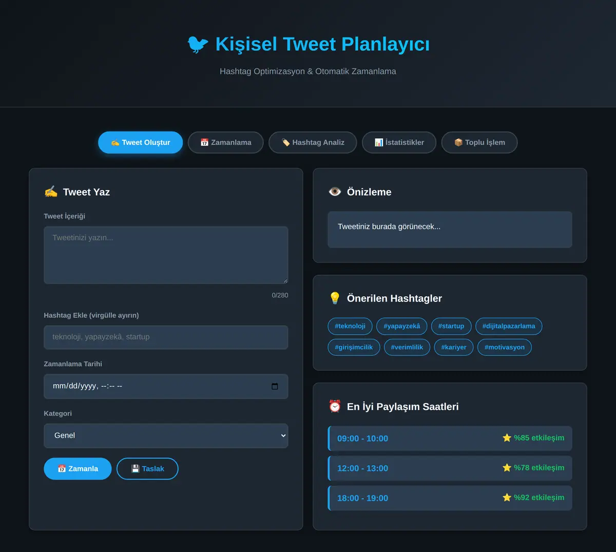 Kişisel Tweet Planlayıcı & Hashtag Optimizasyon ekran görüntüsü 3