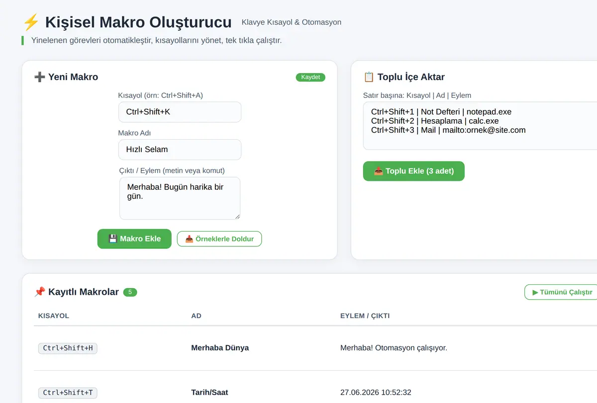 Kişisel Makro Oluşturucu: Klavye Kısayol ve Oto ekran görüntüsü