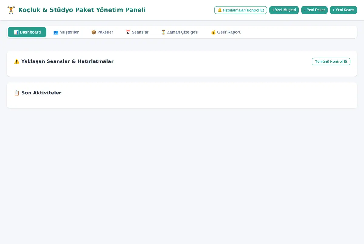 Koçluk & Stüdyo Paket Yönetim Paneli ekran görüntüsü 3