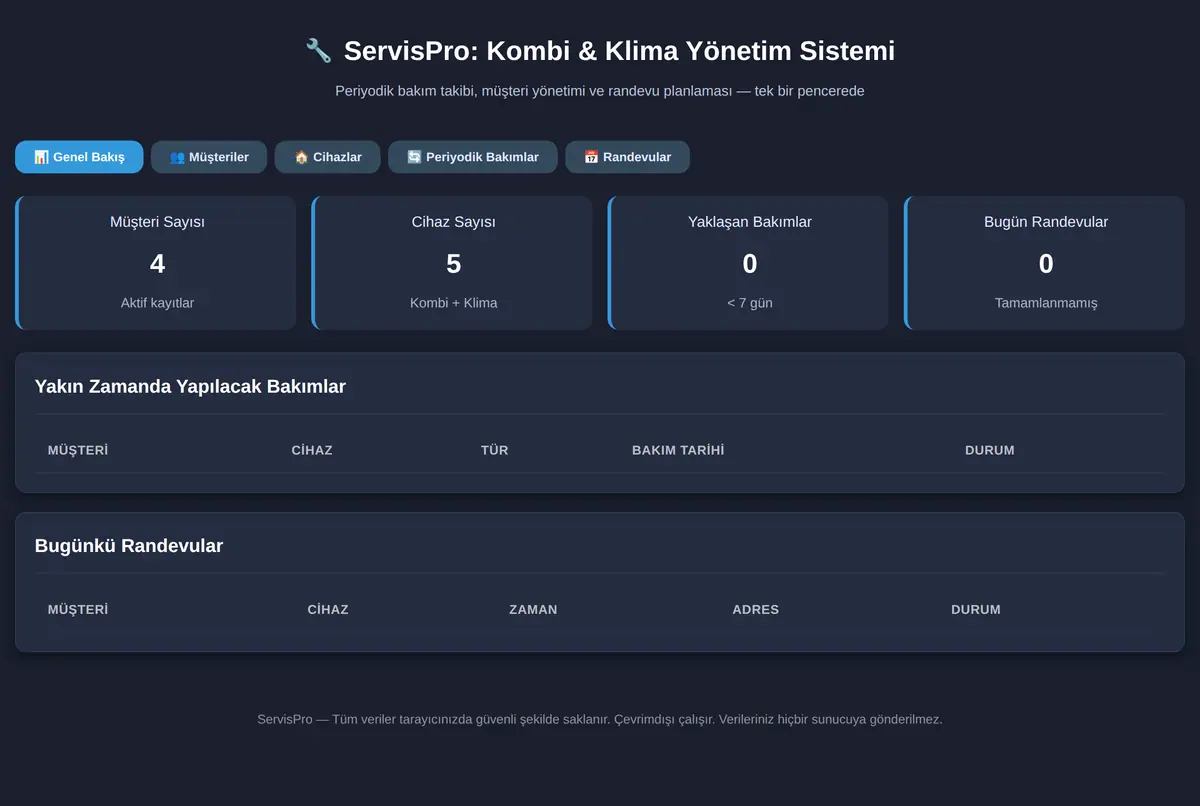 ServisPro: Kombi & Klima Yönetim Sistemi ekran görüntüsü 2