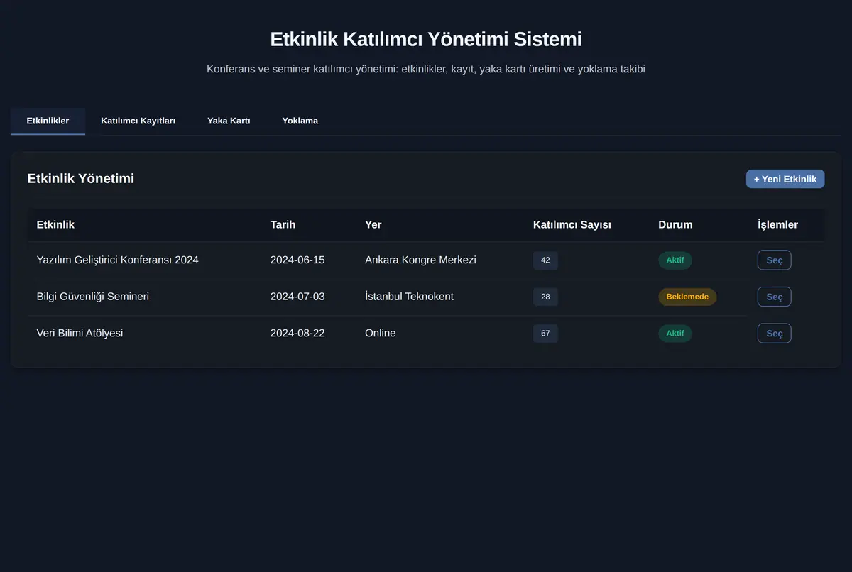 Etkinlik Katılımcı Yönetimi Sistemi ekran görüntüsü 3