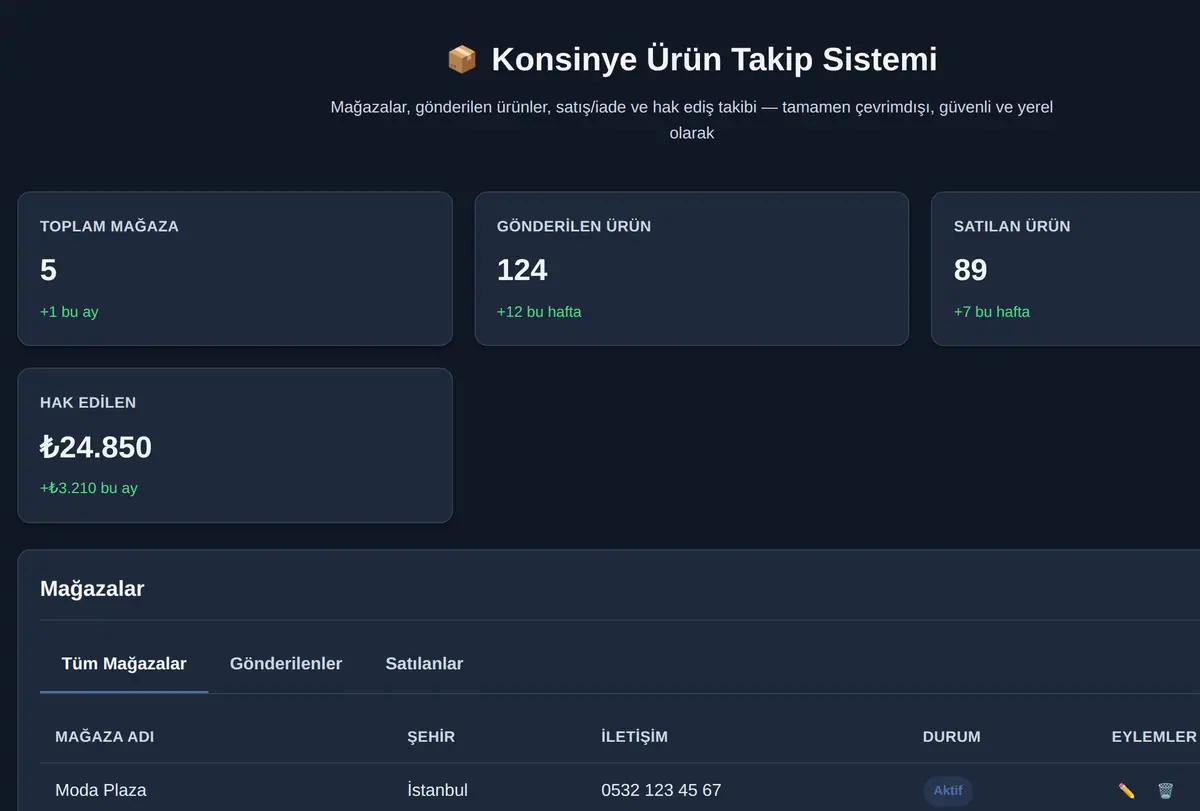 Konsinye Ürün Takip Sistemi ekran görüntüsü