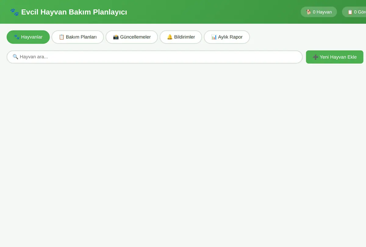 Evcil Hayvan Bakım Planlayıcı ve Raporlama Aracı ekran görüntüsü