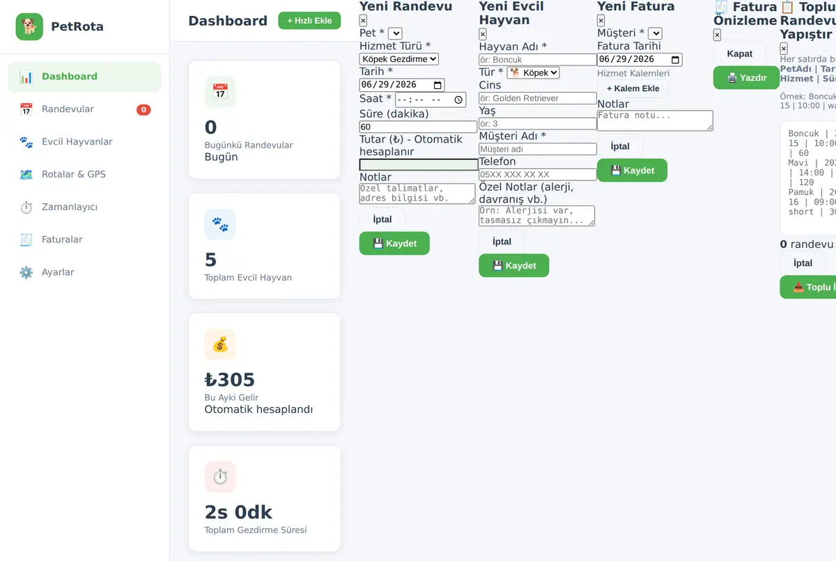 Köpek Gezdirme & Pet Sitter Rota ve Fatura Aracı ekran görüntüsü 2