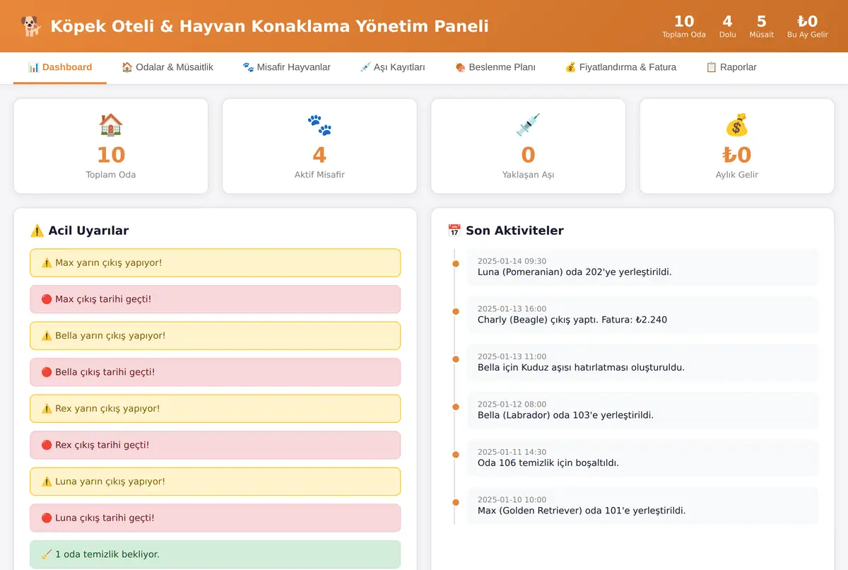 Köpek Oteli & Hayvan Konaklama Yönetim Paneli ekran görüntüsü 2