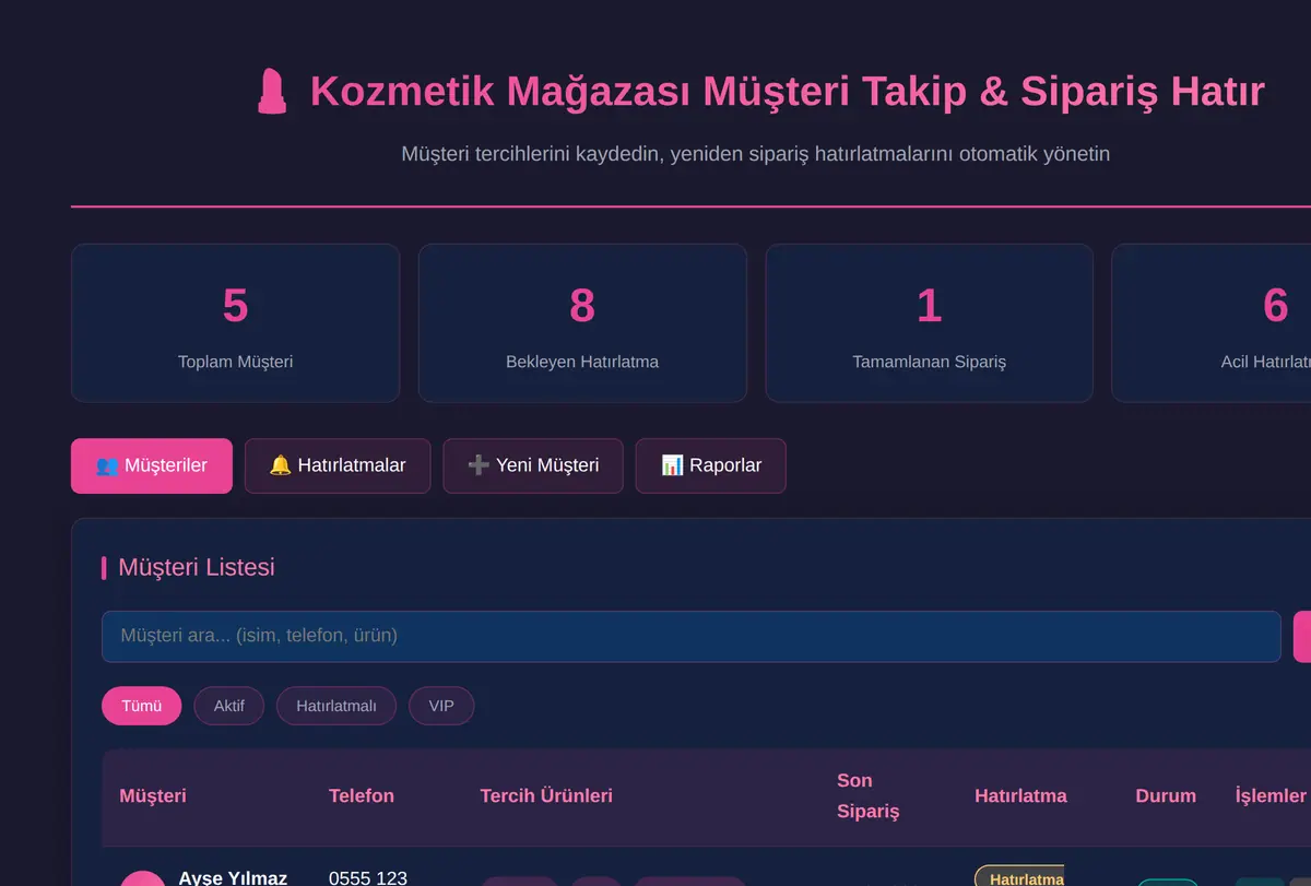 Kozmetik Mağazası Müşteri Takip & Sipariş Hatır ekran görüntüsü