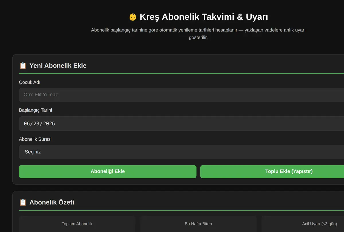Kreş Abonelik Takvimi & Uyarı ekran görüntüsü