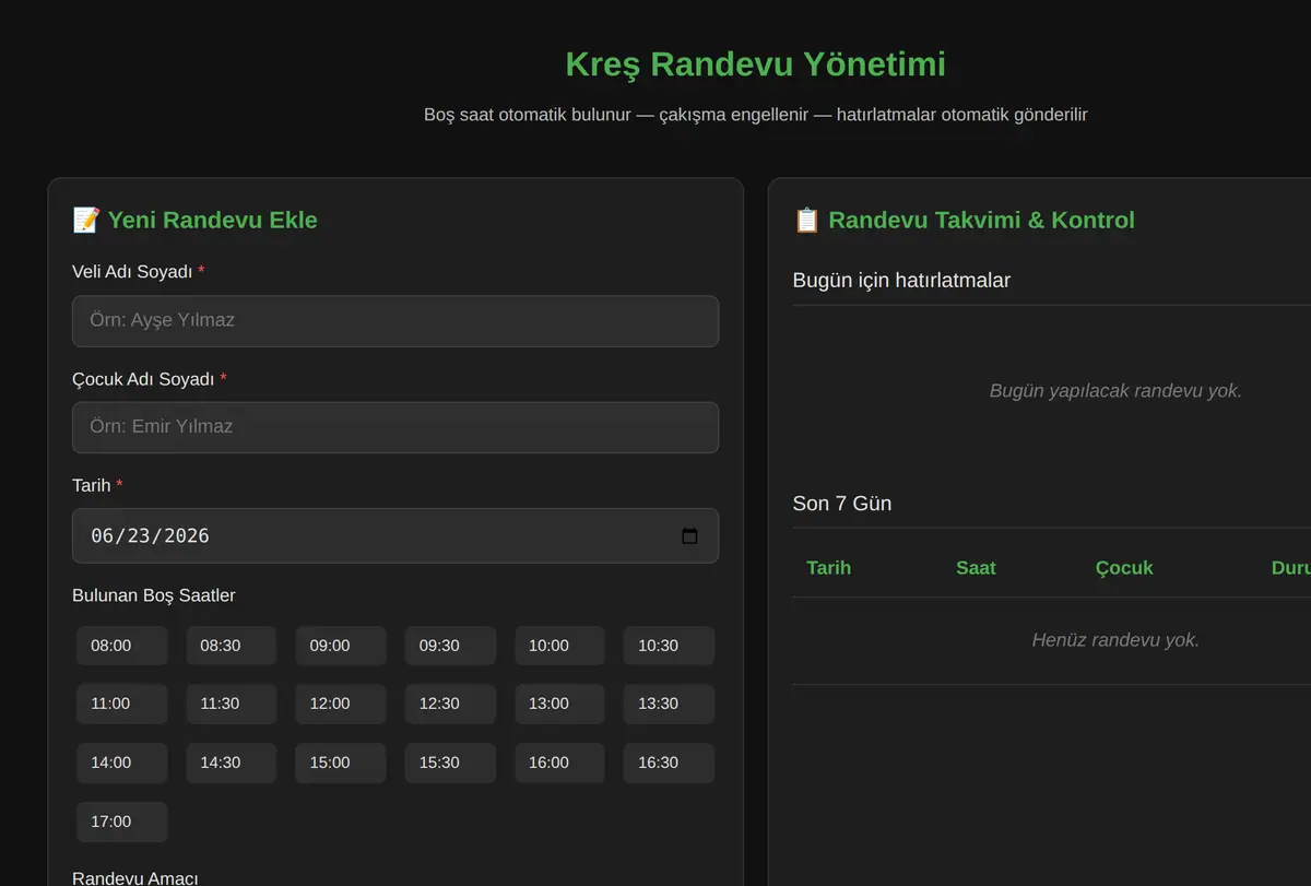 Kreş Randevu Yönetimi ekran görüntüsü