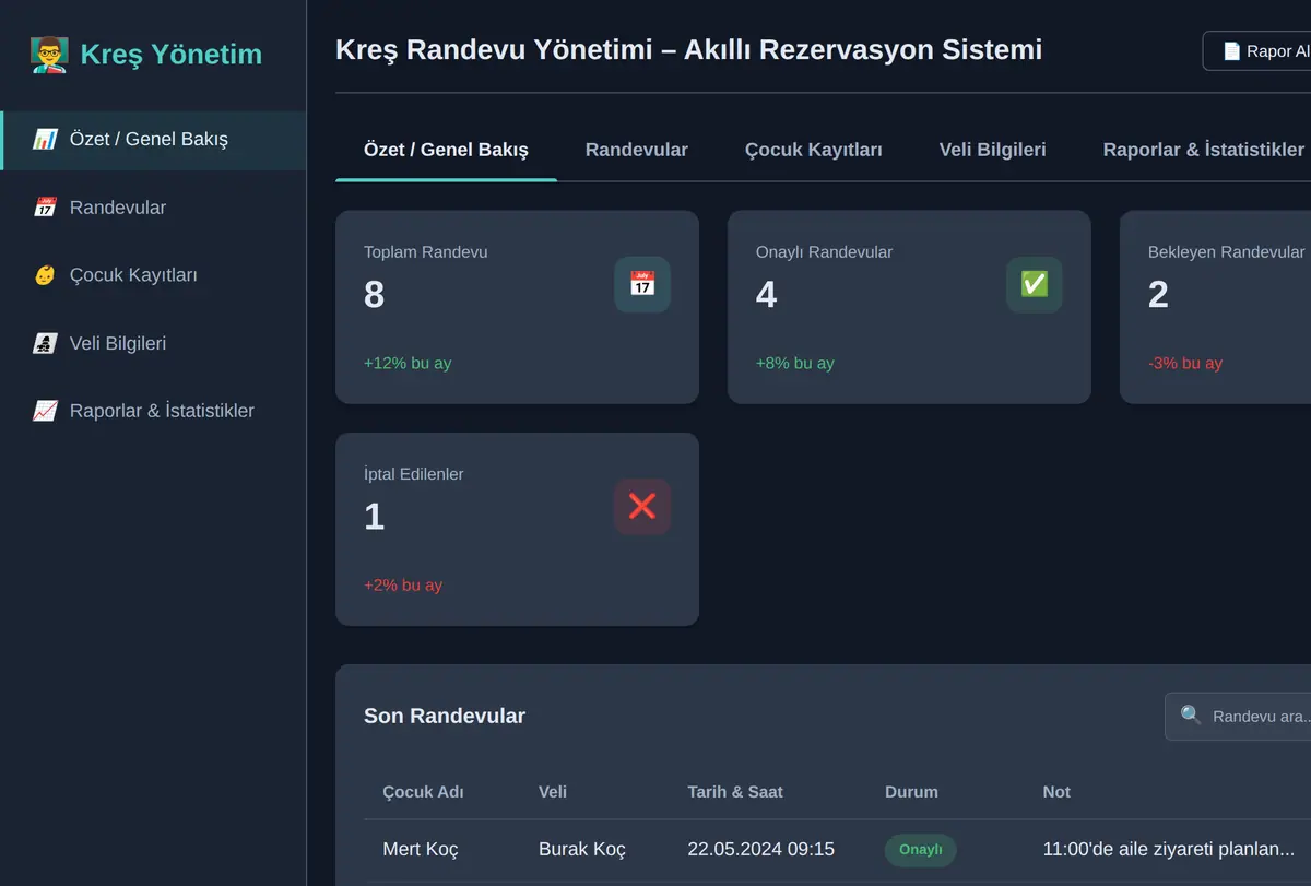 Kreş Randevu Yönetimi - Akıllı Rezervasyon Sistemi ekran görüntüsü