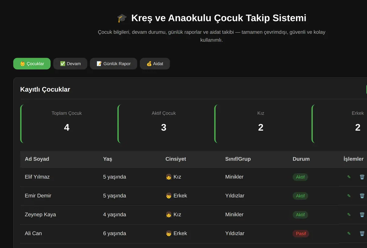 Kreş ve Anaokulu Çocuk Takip Sistemi ekran görüntüsü