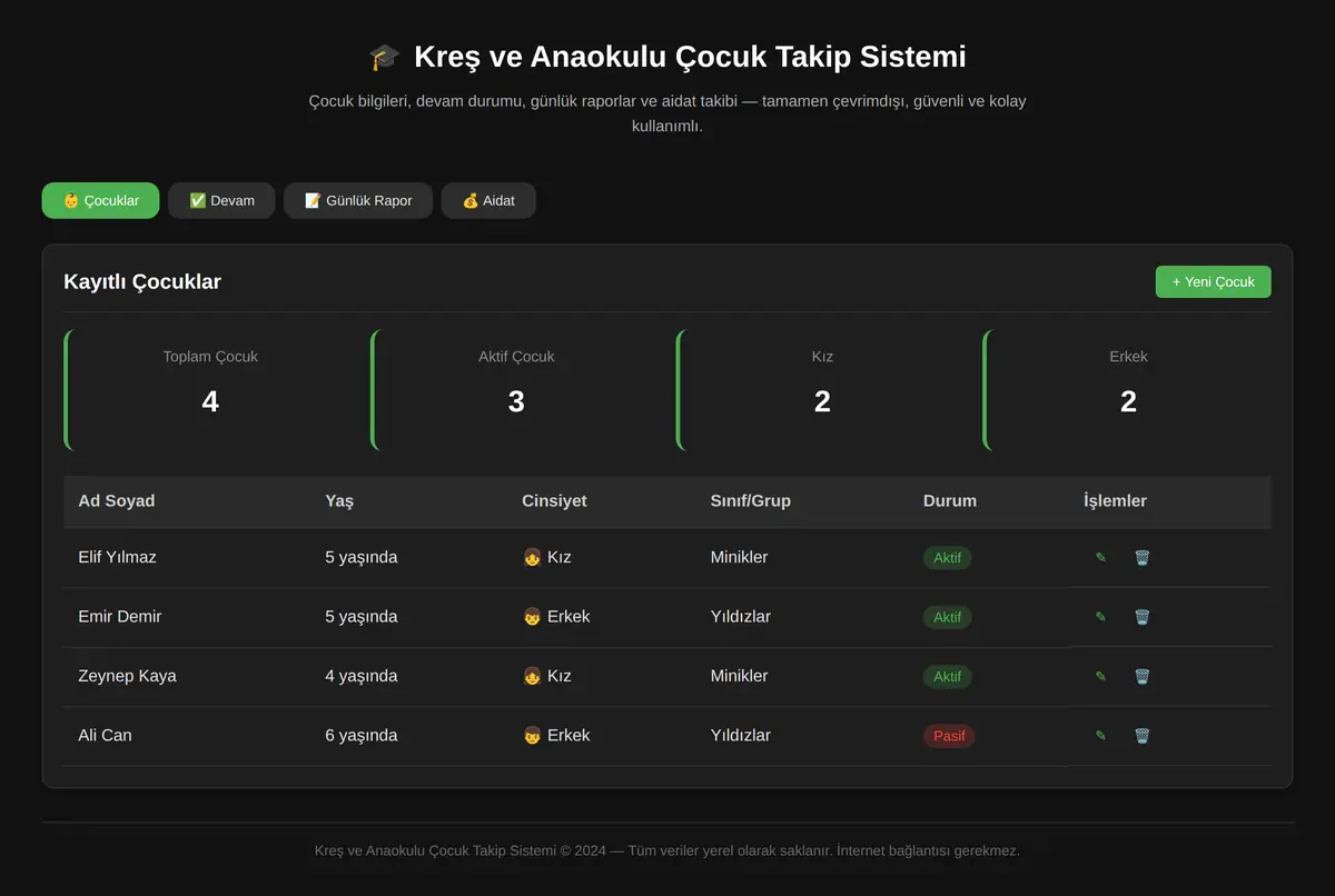 Kreş ve Anaokulu Çocuk Takip Sistemi ekran görüntüsü 3