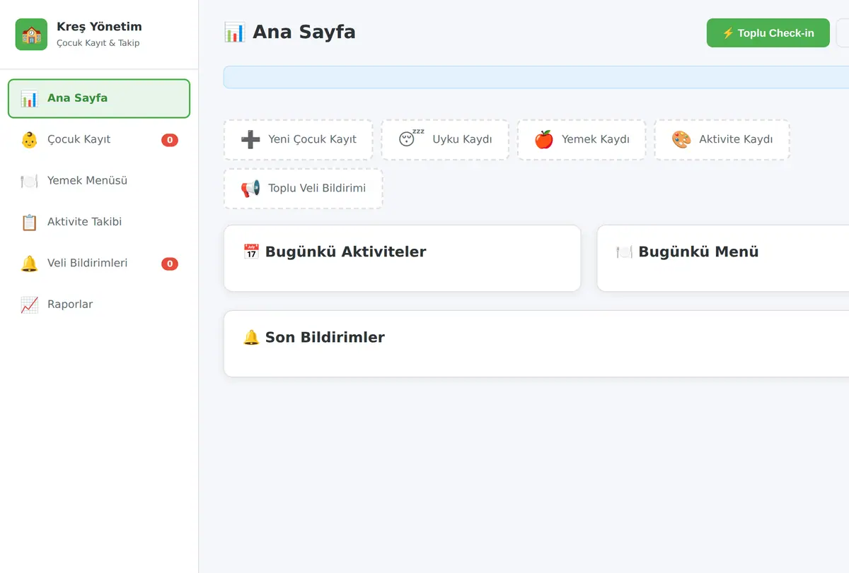 Kreş Çocuk Kayıt ve Aktivite Takip Sistemi ekran görüntüsü