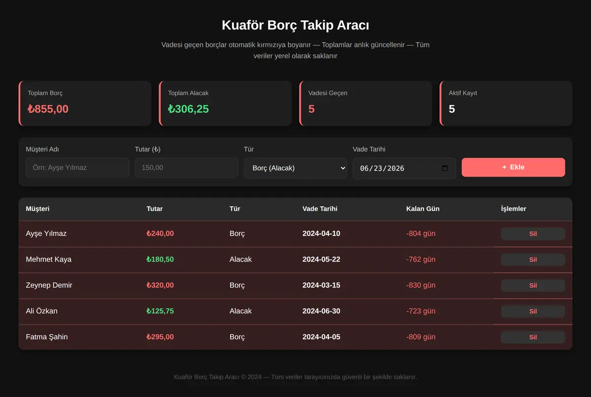Kuaför Borç Takip Aracı ekran görüntüsü 3