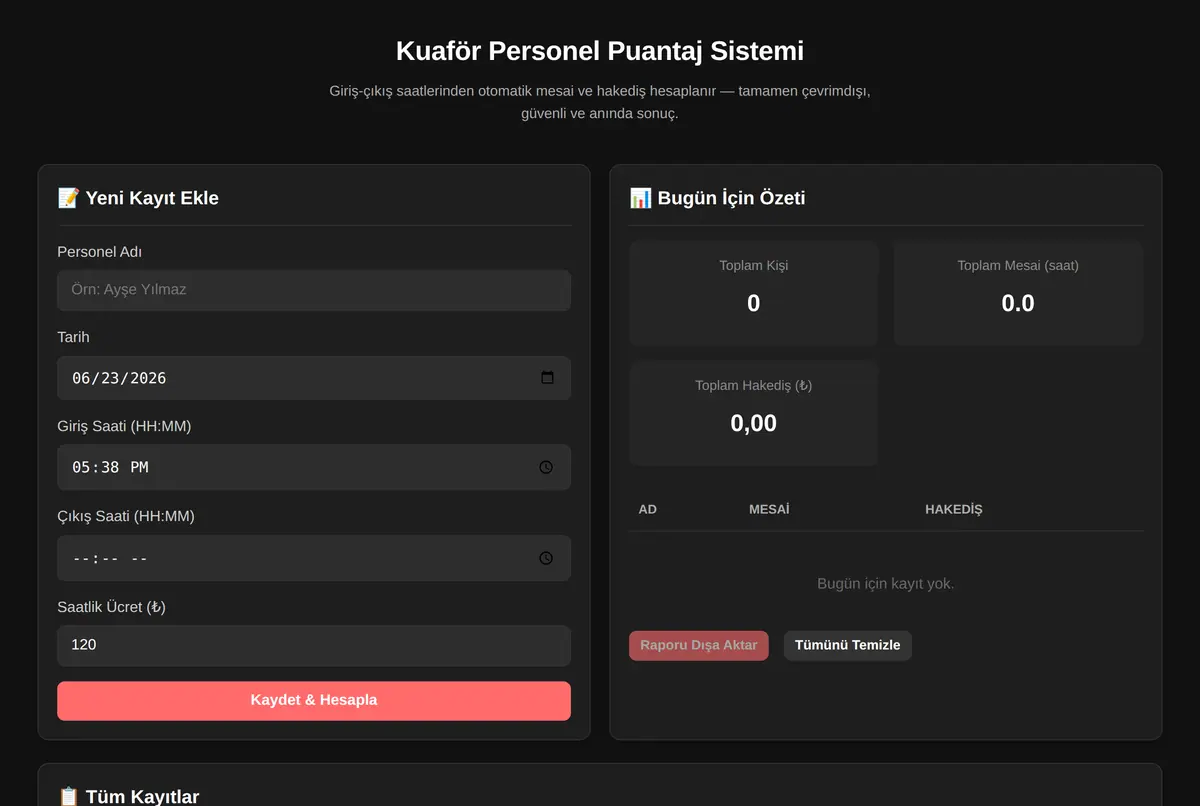 Kuaför Personel Puantaj Sistemi ekran görüntüsü 2