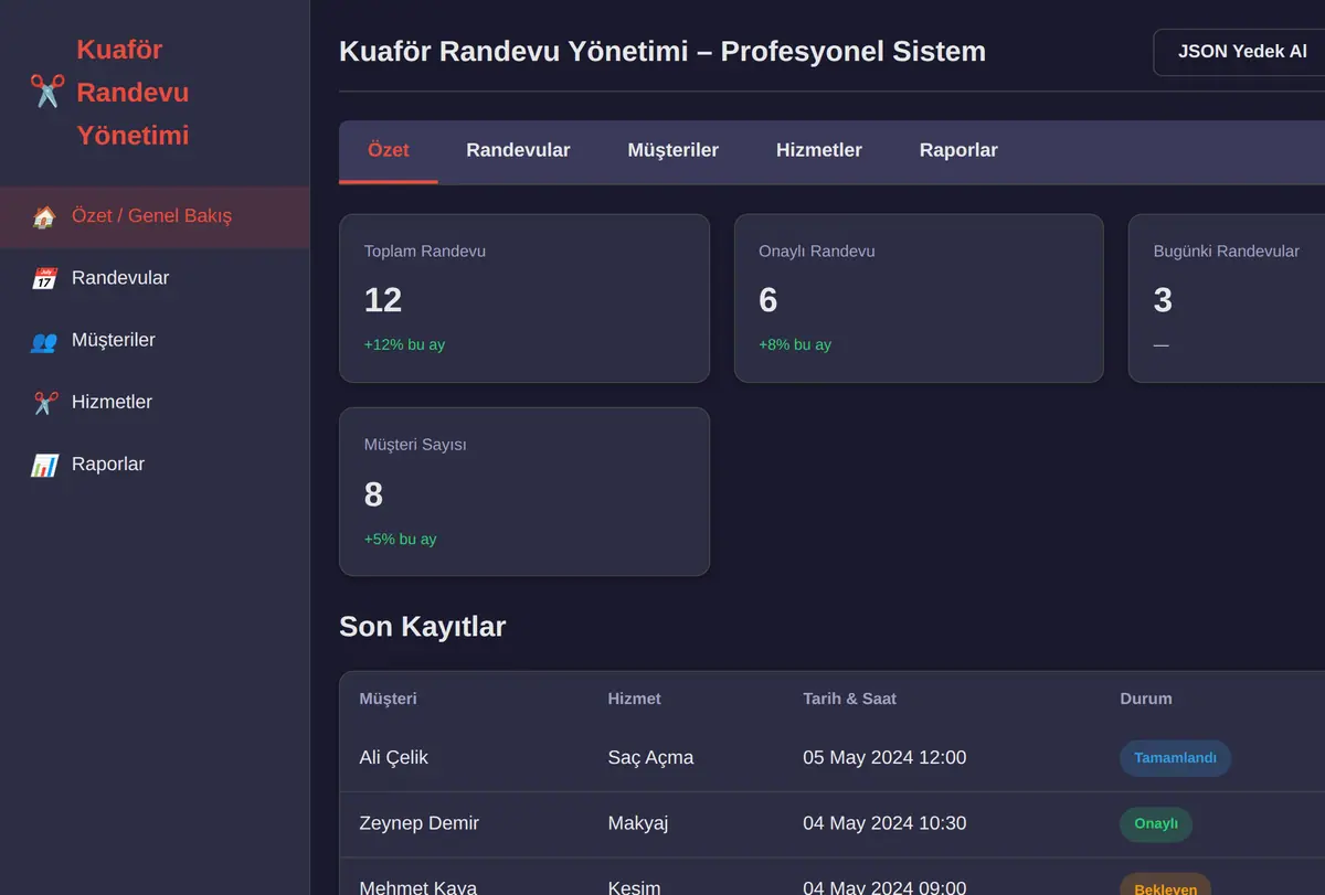Kuaför Randevu Yönetimi - Profesyonel Sistem ekran görüntüsü