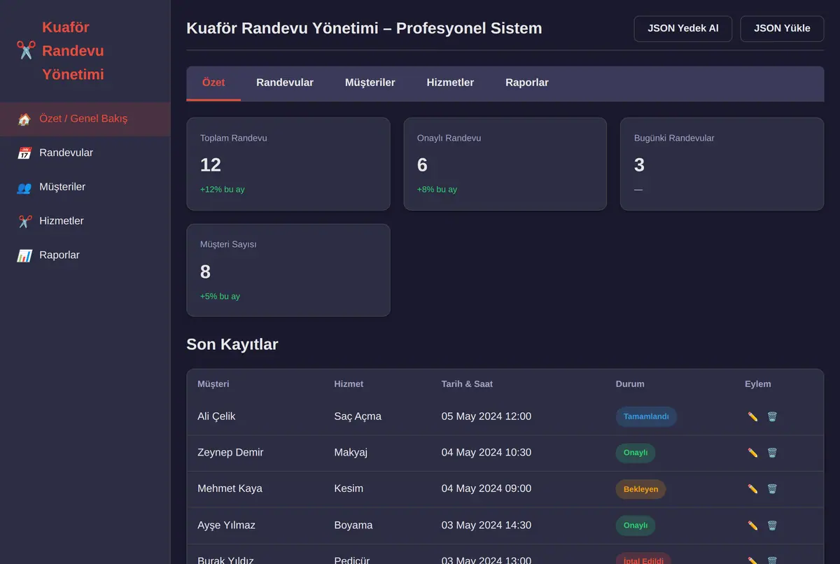 Kuaför Randevu Yönetimi - Profesyonel Sistem ekran görüntüsü 2