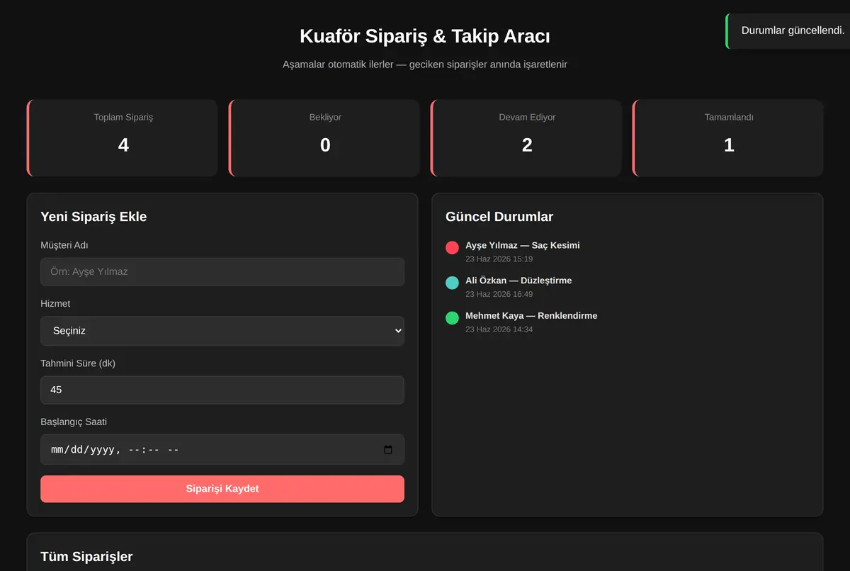 Kuaför Sipariş & Takip Aracı ekran görüntüsü 2