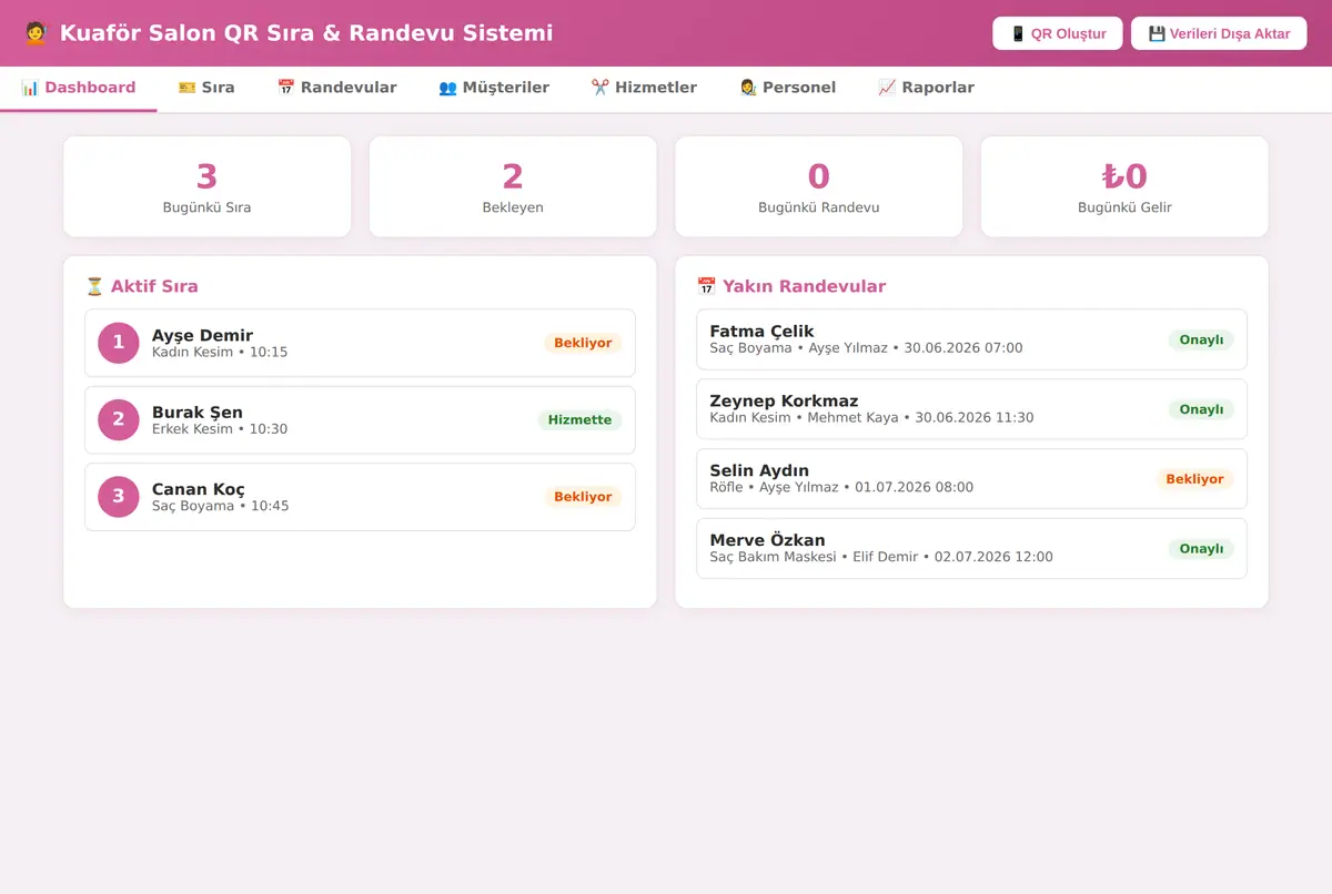 Kuaför Salon QR Sıra & Randevu Sistemi ekran görüntüsü 2