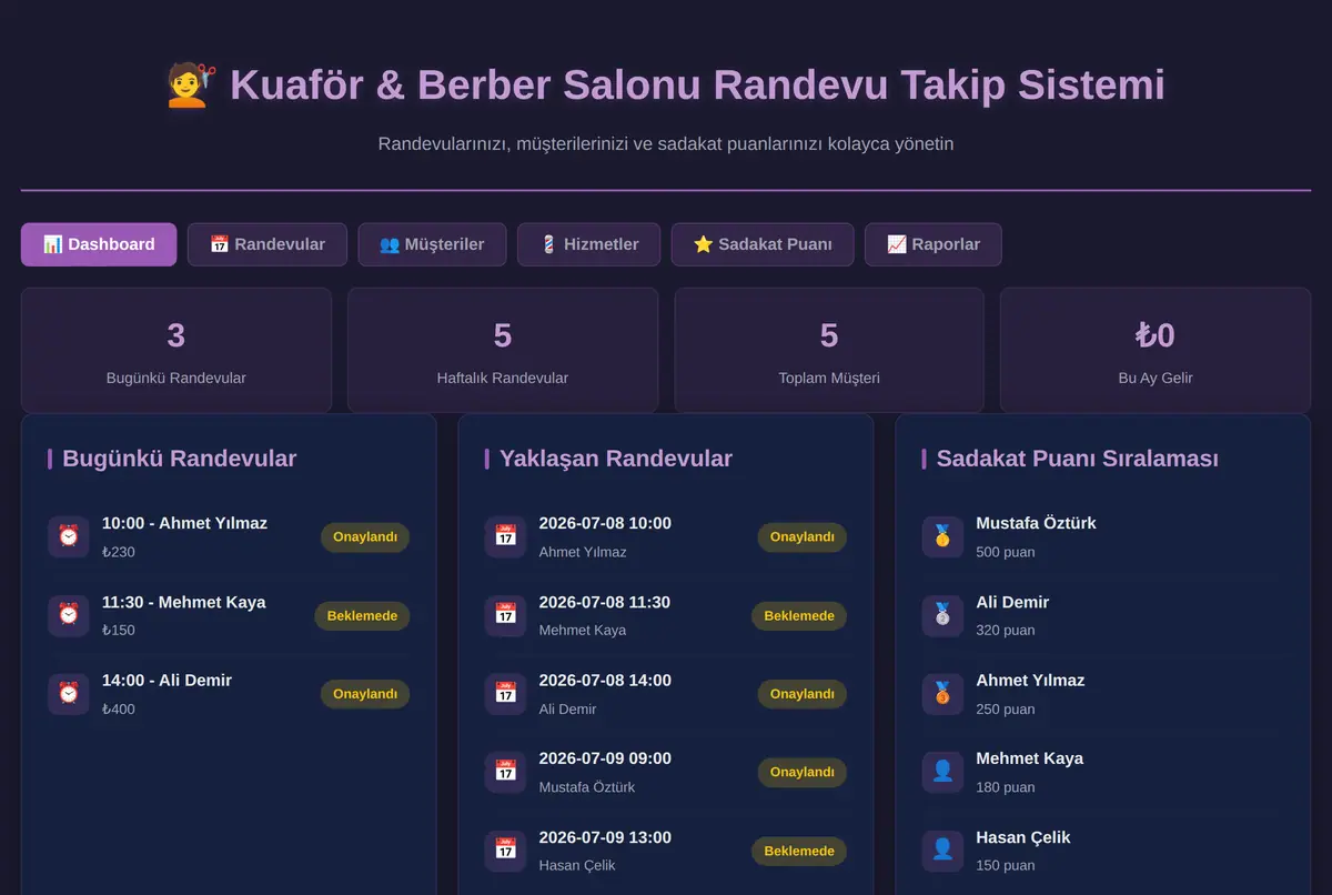 Kuaför & Berber Salonu Randevu Takip Sistemi ekran görüntüsü 2