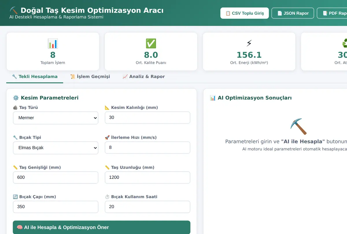 Doğal Taş Kesim Optimizasyon Aracı - AI Destekli ekran görüntüsü