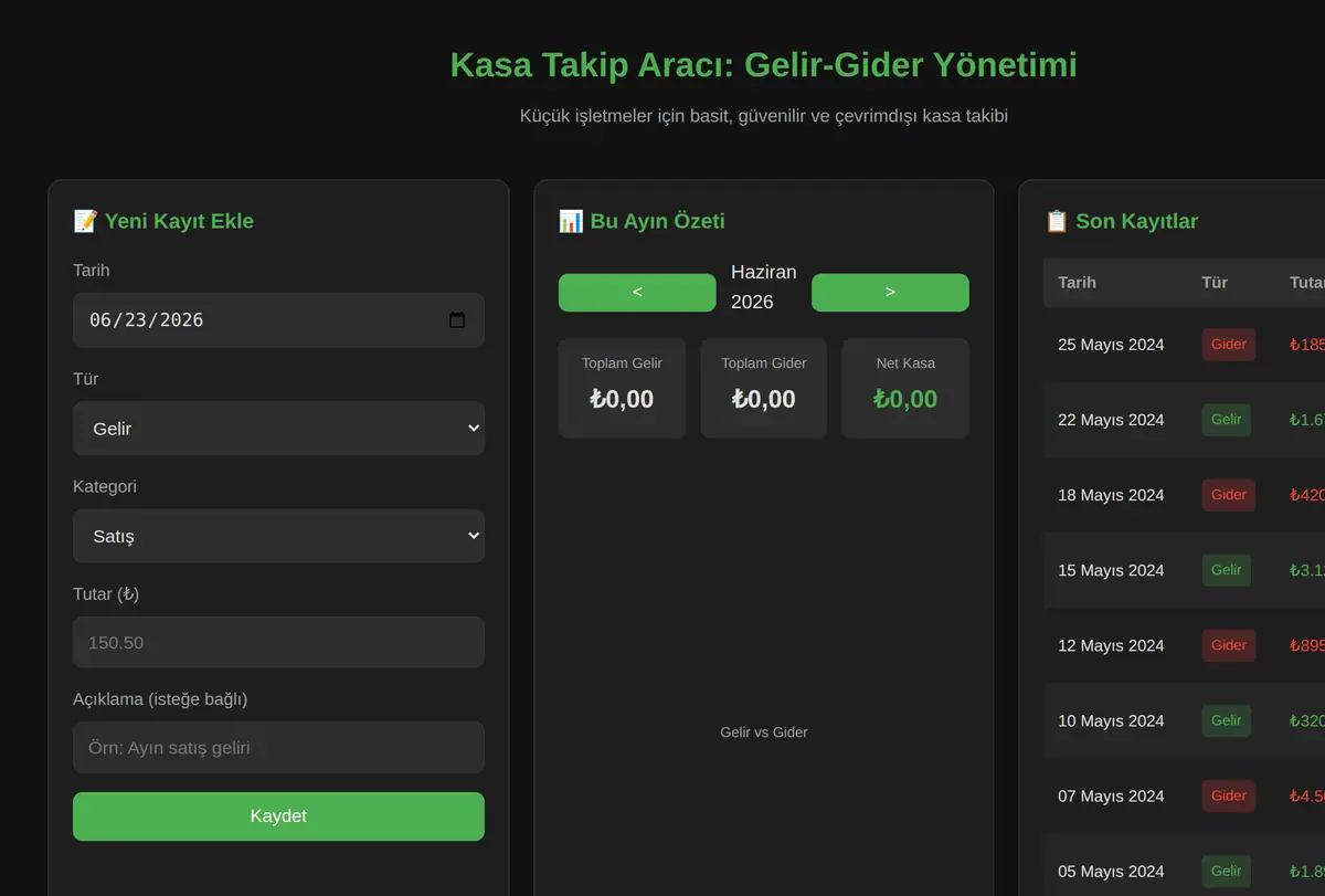 Kasa Takip Aracı: Gelir-Gider Yönetimi ekran görüntüsü