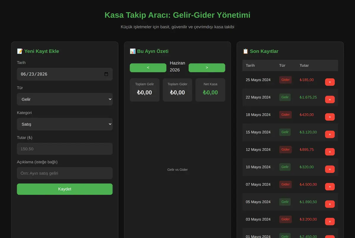 Kasa Takip Aracı: Gelir-Gider Yönetimi ekran görüntüsü 2