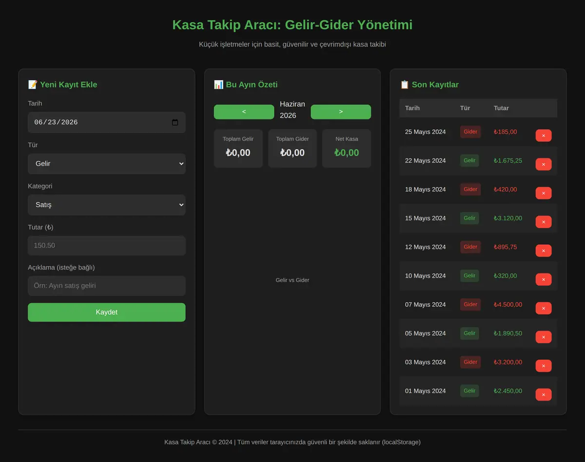 Kasa Takip Aracı: Gelir-Gider Yönetimi ekran görüntüsü 3