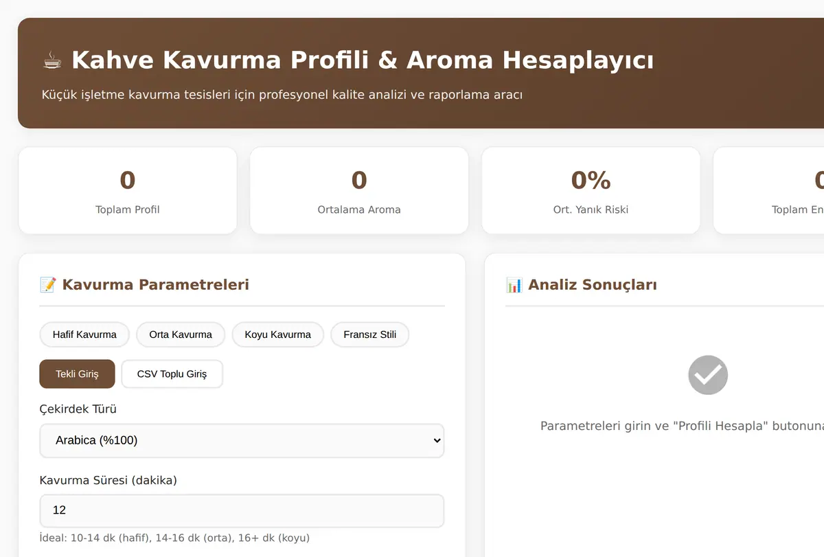 Kahve Kavurma Profili & Aroma Hesaplayıcı ekran görüntüsü