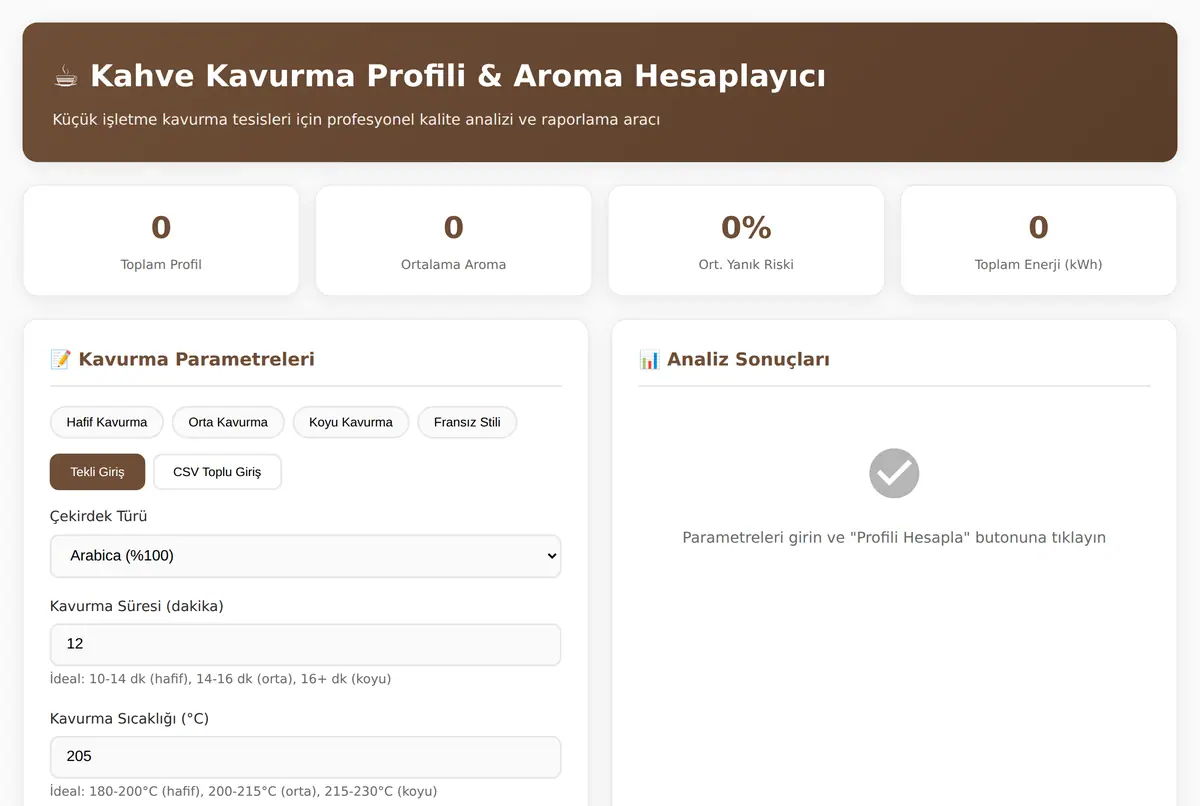 Kahve Kavurma Profili & Aroma Hesaplayıcı ekran görüntüsü 2
