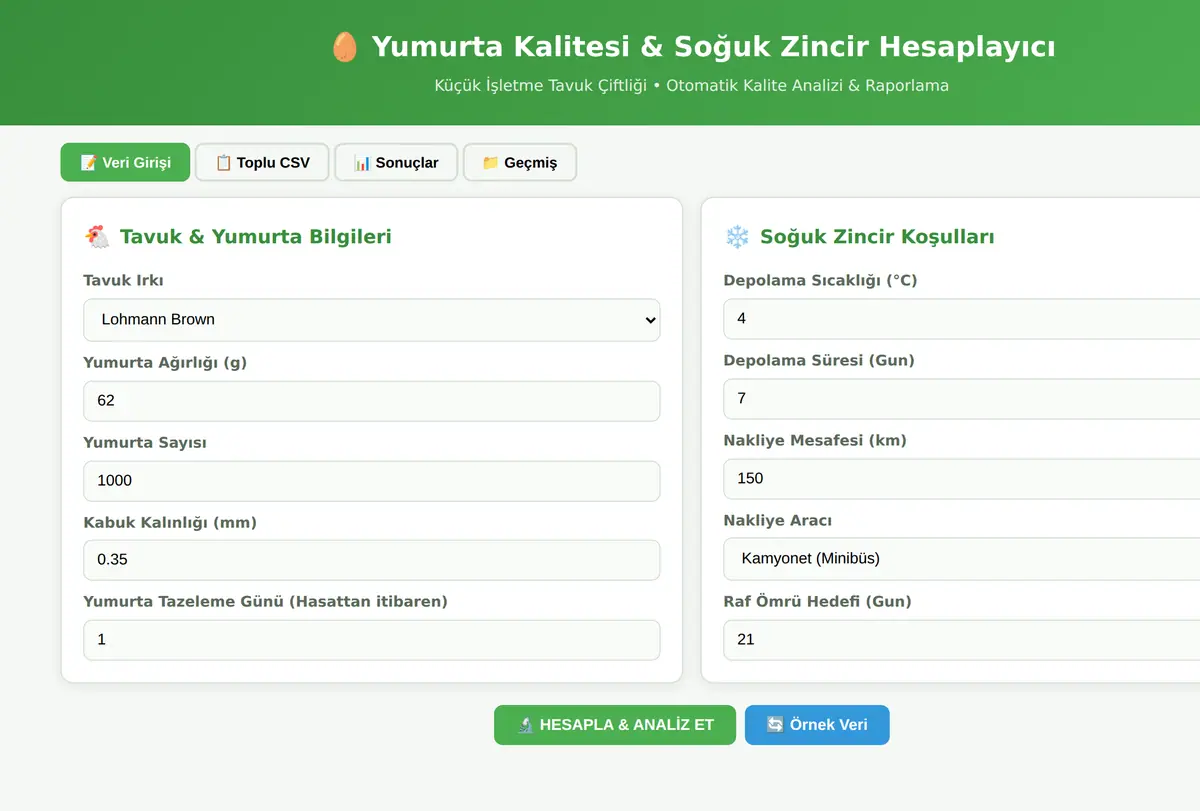 Yumurta Kalitesi & Soğuk Zincir Hesaplayıcı ekran görüntüsü
