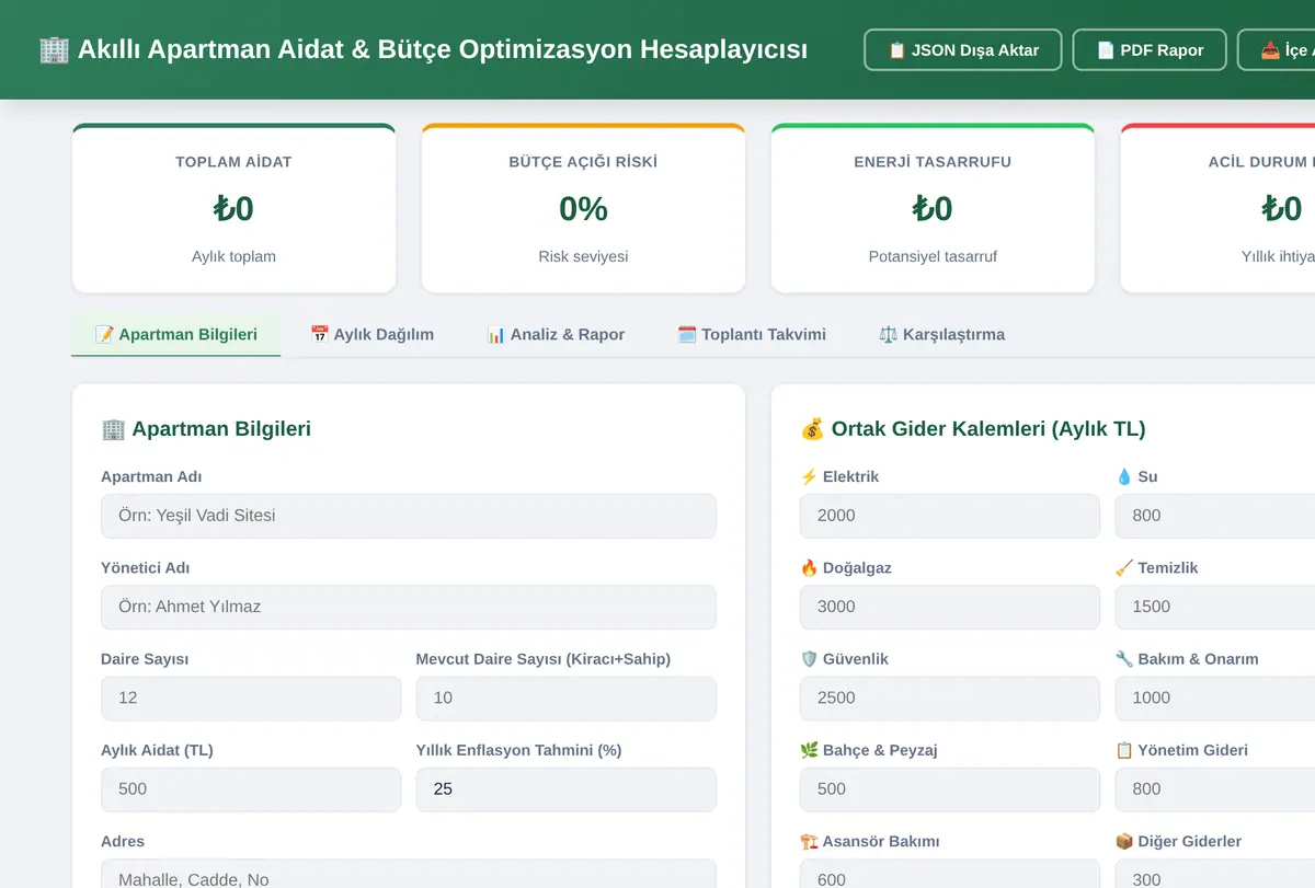 Akıllı Apartman Aidat & Bütçe Optimizasyon Hesaplayıcısı ekran görüntüsü