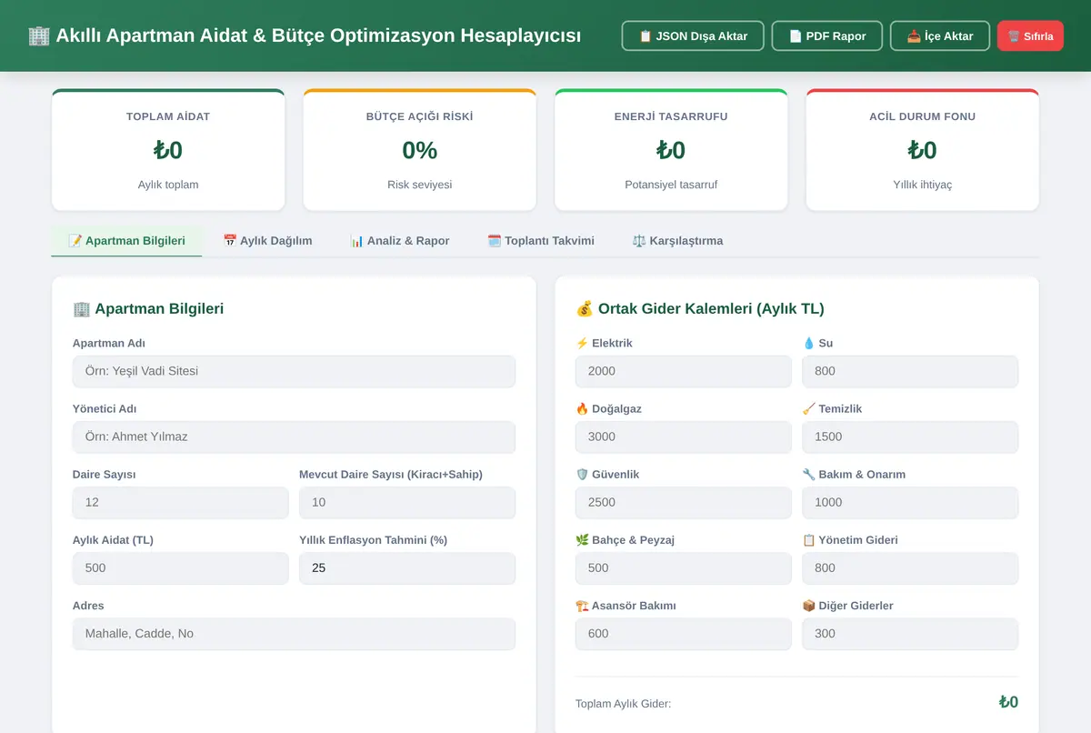 Akıllı Apartman Aidat & Bütçe Optimizasyon Hesaplayıcısı ekran görüntüsü 2