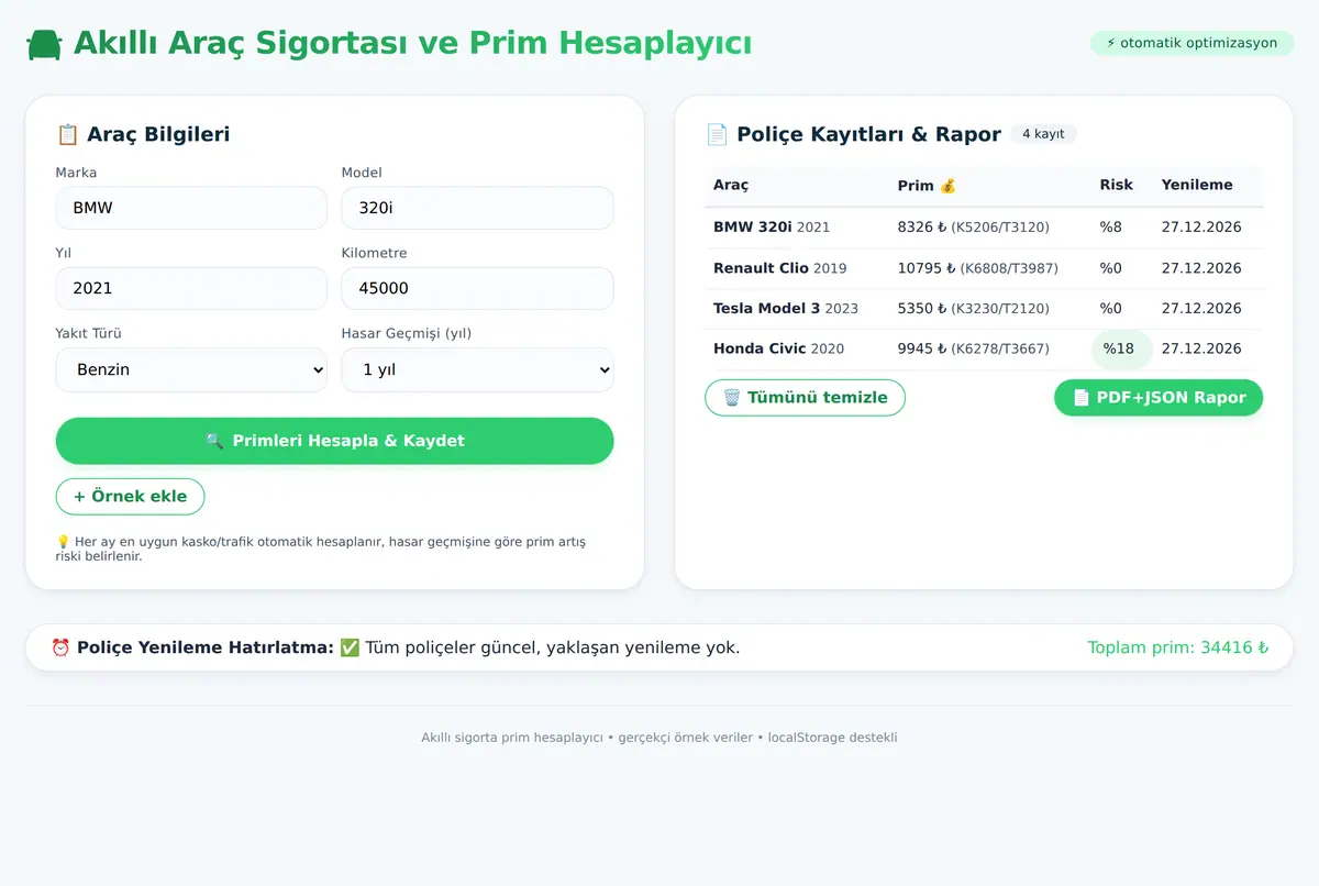 Akıllı Araç Sigortası ve Prim Hesaplayıcı ekran görüntüsü 2