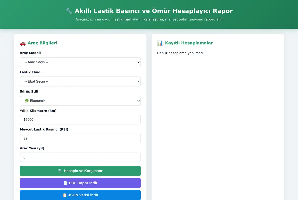 Akıllı Lastik Basıncı ve Ömür Hesaplayıcı Rapor ekran görüntüsü 2