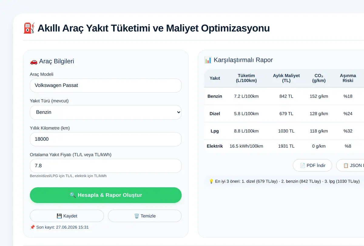Akıllı Araç Yakıt Tüketimi ve Maliyet Optimizasyonu ekran görüntüsü