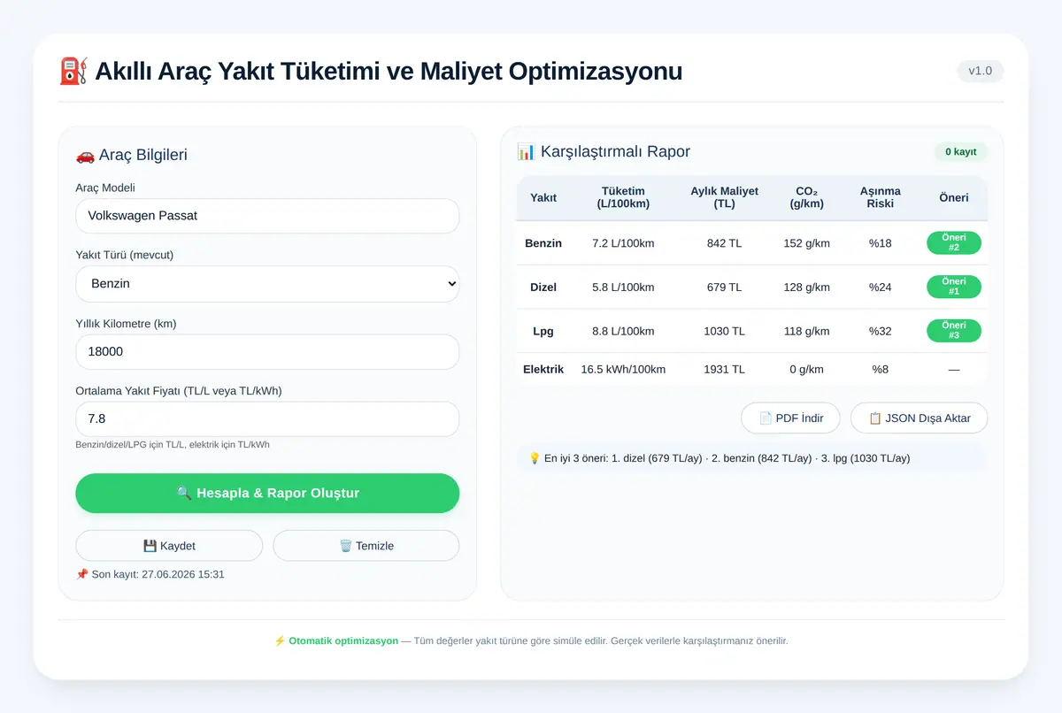 Akıllı Araç Yakıt Tüketimi ve Maliyet Optimizasyonu ekran görüntüsü 2