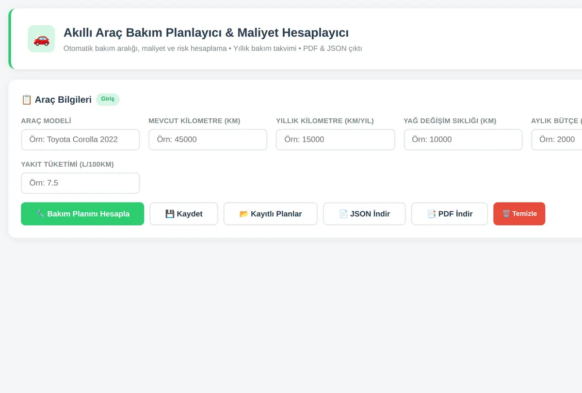Akıllı Araç Bakım Planlayıcı & Maliyet Hesaplayıcı ekran görüntüsü