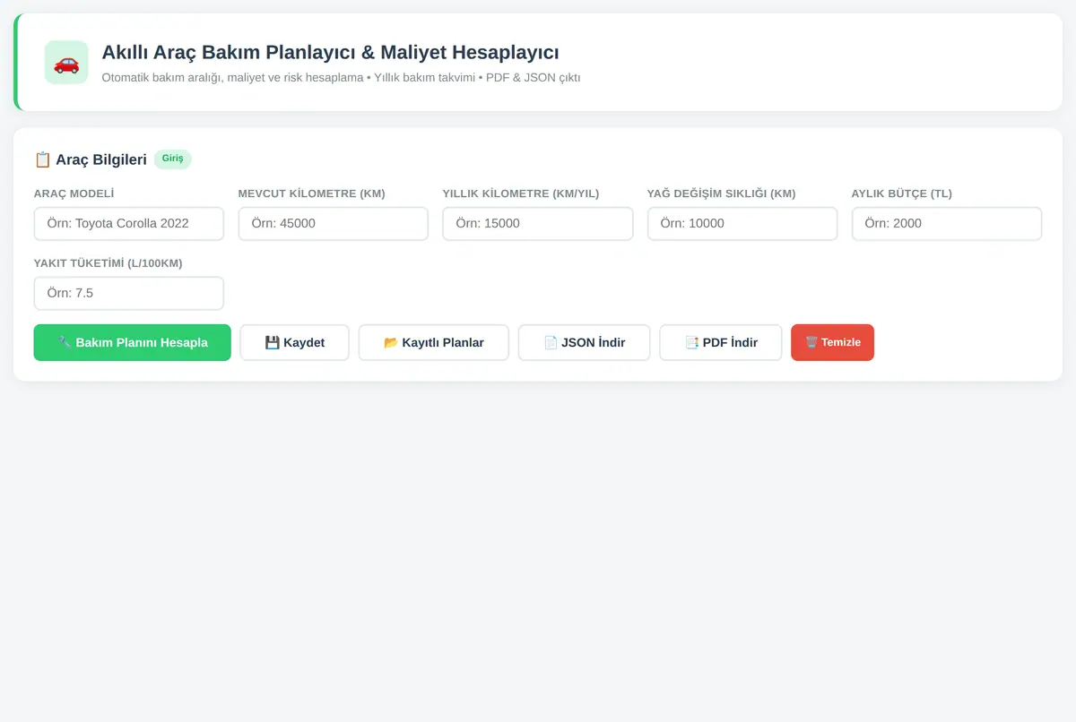 Akıllı Araç Bakım Planlayıcı & Maliyet Hesaplayıcı ekran görüntüsü 3