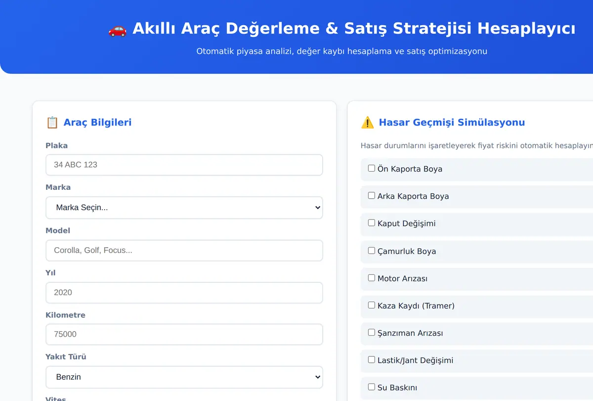 Akıllı Araç Değerleme & Satış Stratejisi Hesaplayıcı ekran görüntüsü