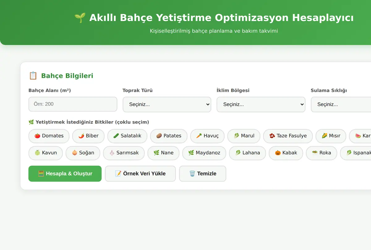 Akıllı Bahçe Yetiştirme Optimizasyon Hesaplayıcı ekran görüntüsü
