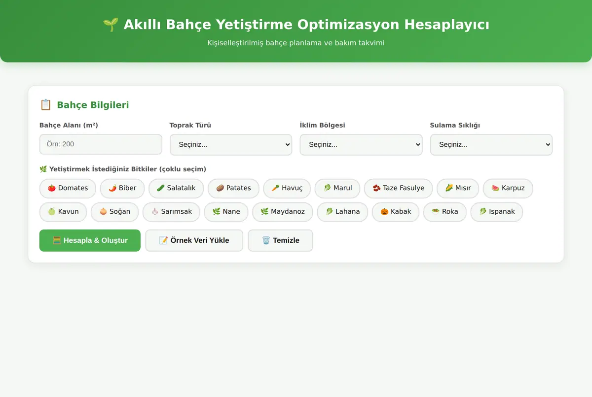 Akıllı Bahçe Yetiştirme Optimizasyon Hesaplayıcı ekran görüntüsü 2