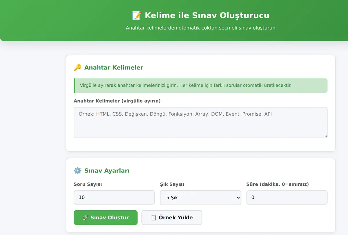 Kelime ile Sınav Oluşturucu Çevrimdışı Araç ekran görüntüsü