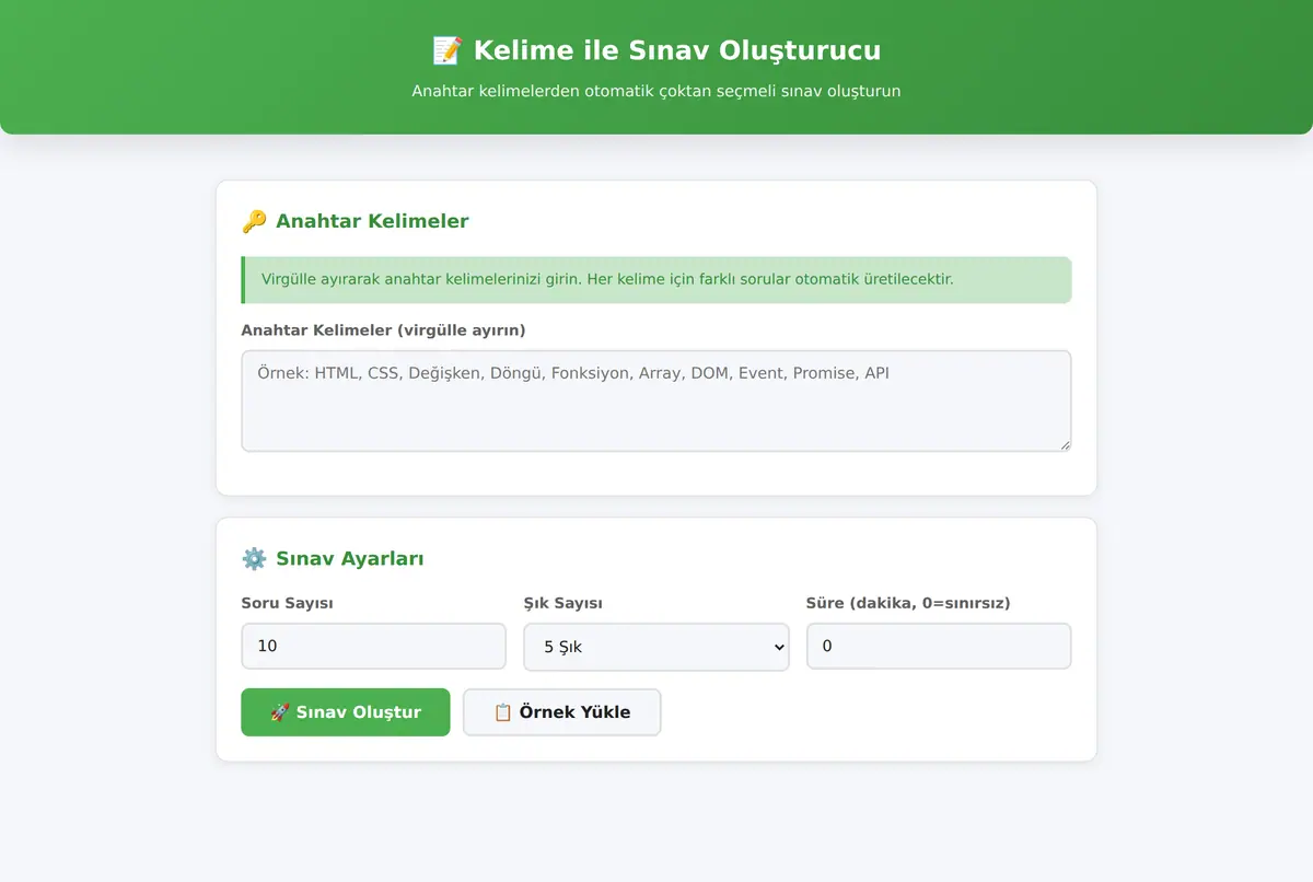 Kelime ile Sınav Oluşturucu Çevrimdışı Araç ekran görüntüsü 2
