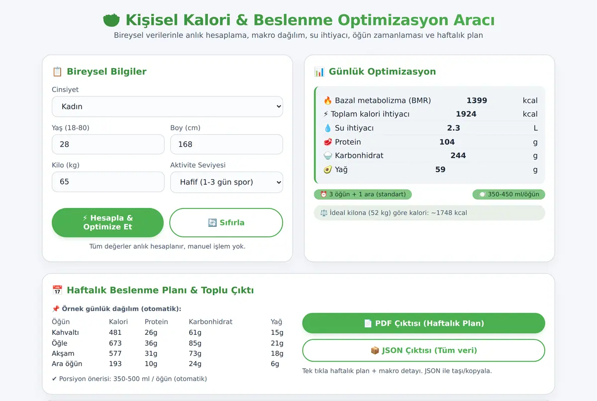 Kişisel Kalori ve Beslenme Optimizasyon Aracı ekran görüntüsü 2