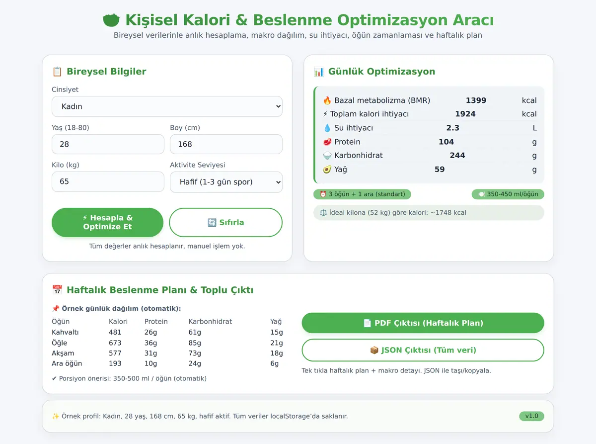 Kişisel Kalori ve Beslenme Optimizasyon Aracı ekran görüntüsü 3