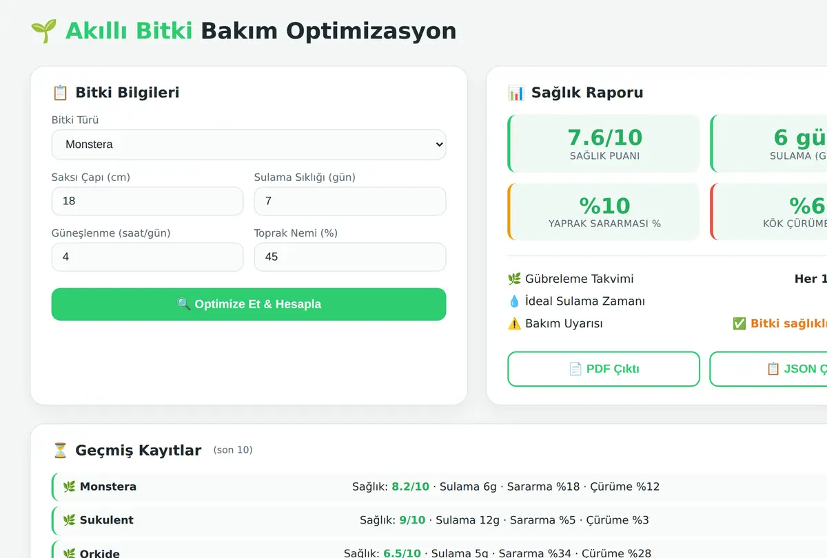 Akıllı Bitki Bakım Optimizasyon Hesaplayıcı ekran görüntüsü